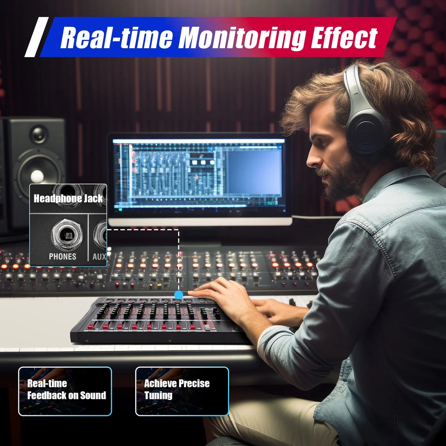 8-Channel Bluetooth Audio Mixer Console