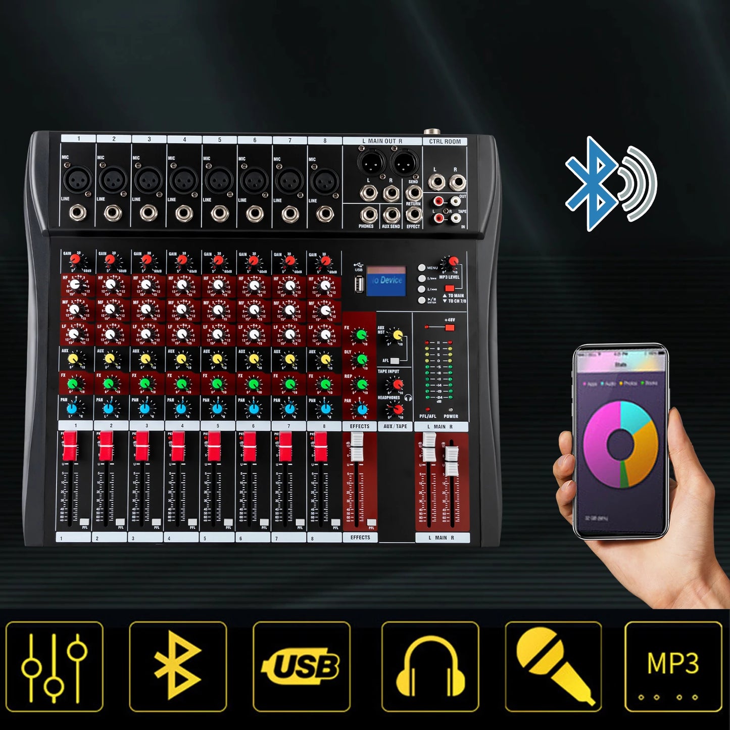 8-Channel Bluetooth Audio Mixer Console