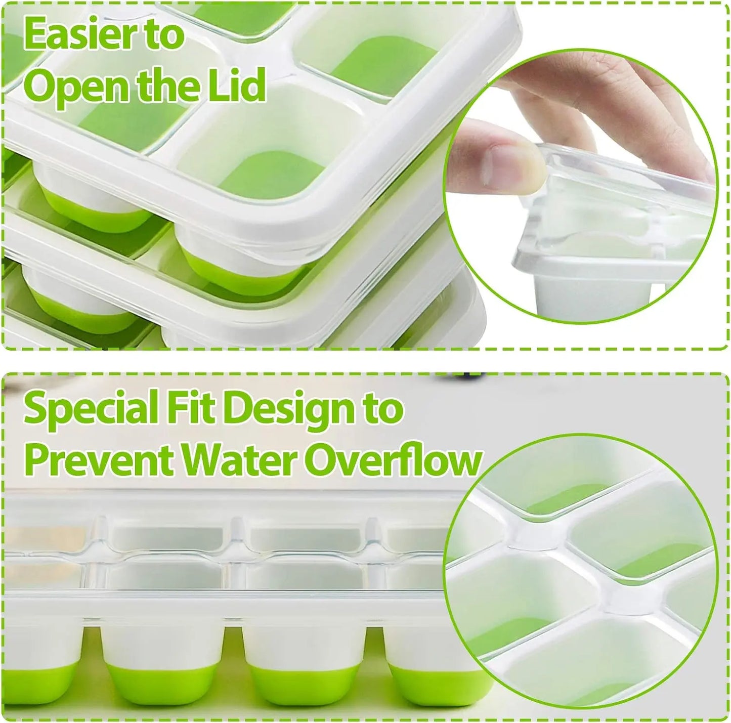 Silicone Ice Cube Tray with Lid – 14 Square Cubes