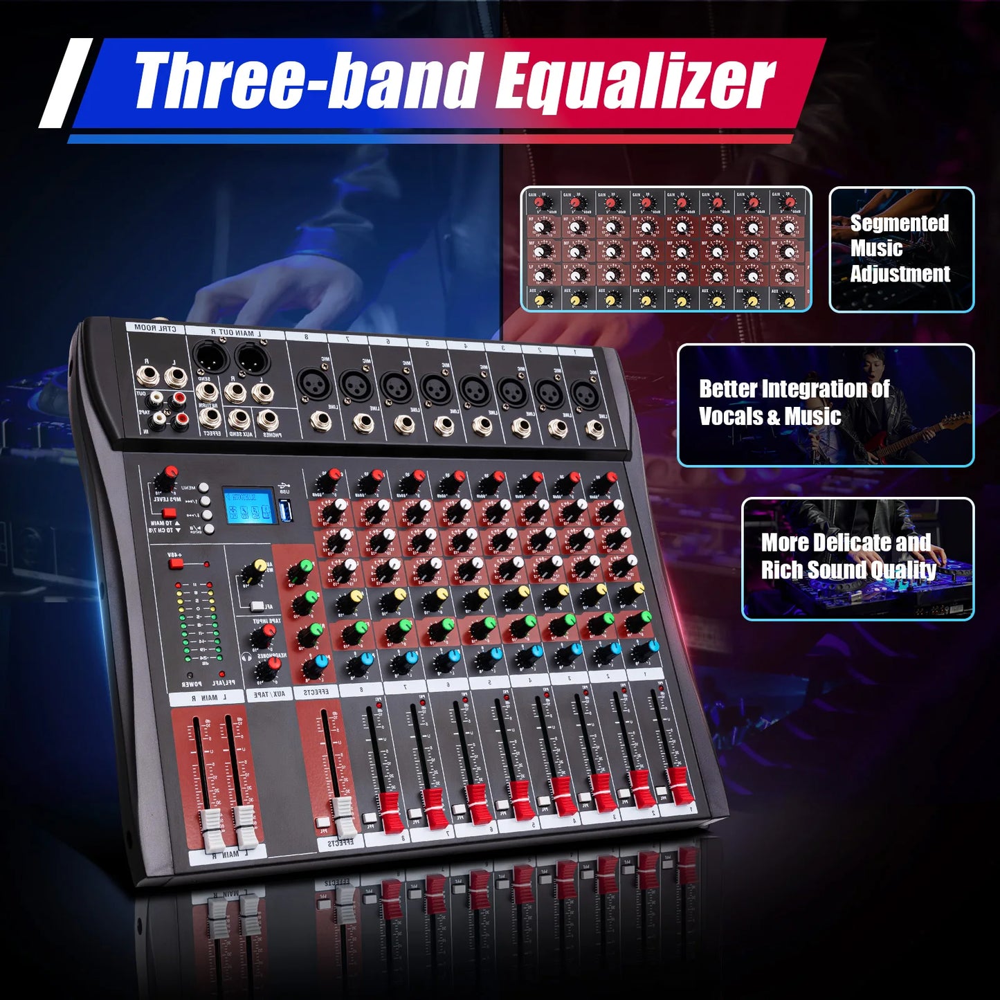 8-Channel Bluetooth Audio Mixer Console