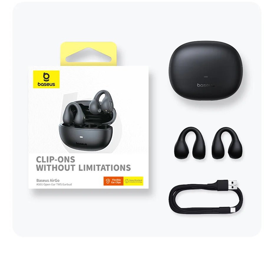 Baseus AirGo AS01 Ear Clip Bluetooth 5.3 Wireless Earphones – 2-Mic ENC Noise Reduction Sports Headphones