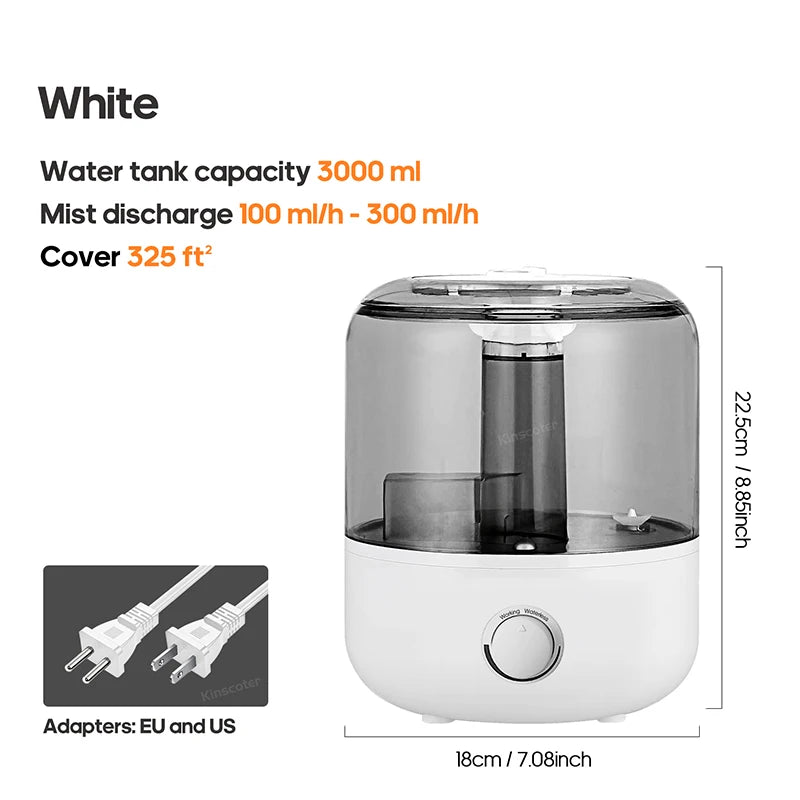 KINSCOTER 3L Large Air Humidifier with Remote & Timer