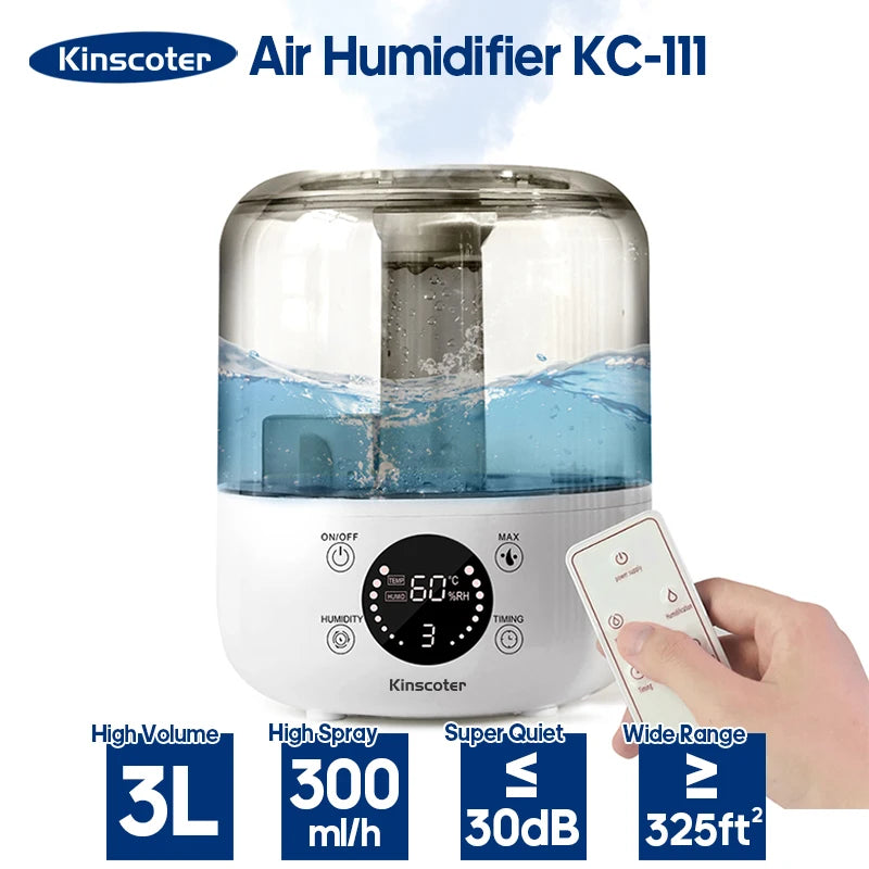 KINSCOTER 3L Large Air Humidifier with Remote & Timer