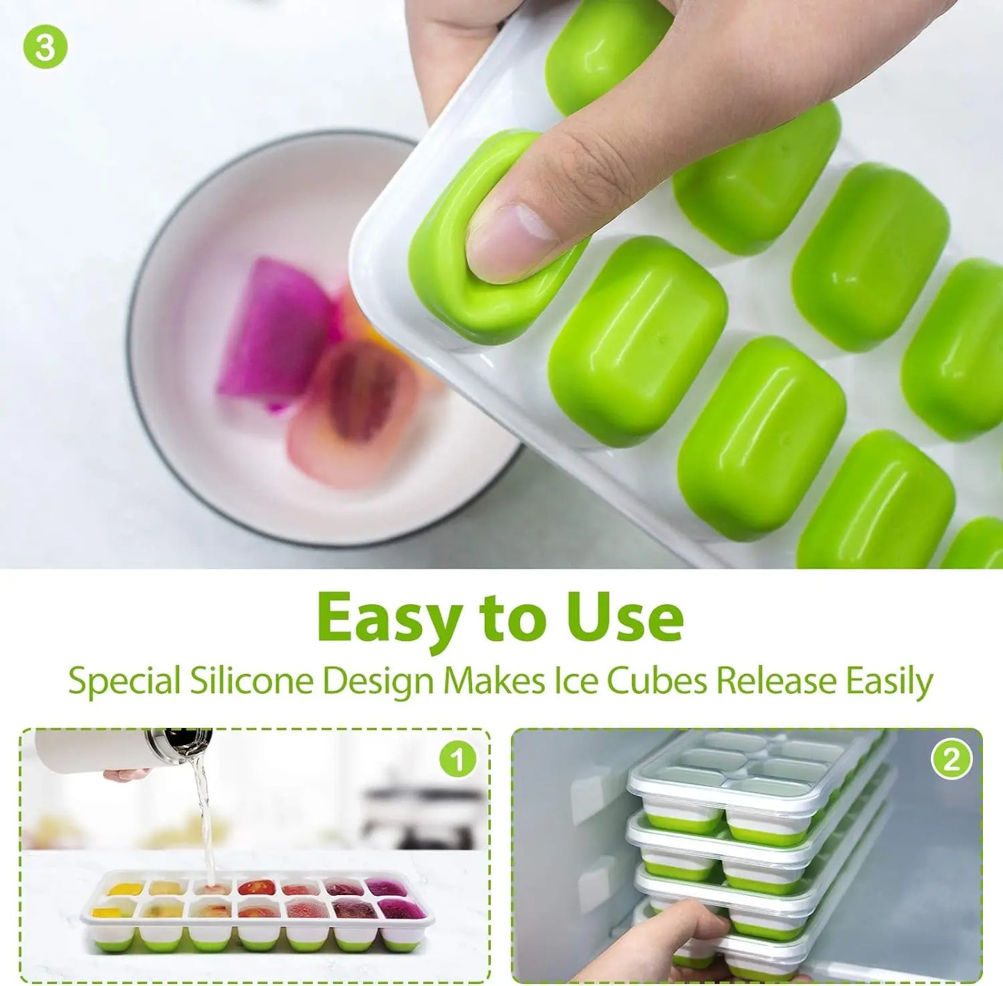 Silicone Ice Cube Tray with Lid – 14 Square Cubes