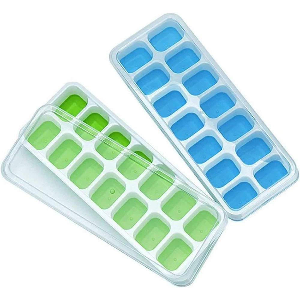 Silicone Ice Cube Tray with Lid – 14 Square Cubes