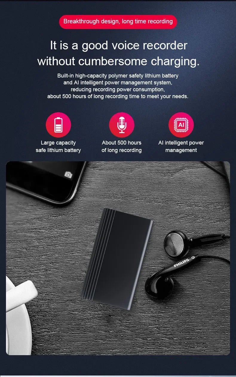 2500mAh Voice-Activated Digital Recorder