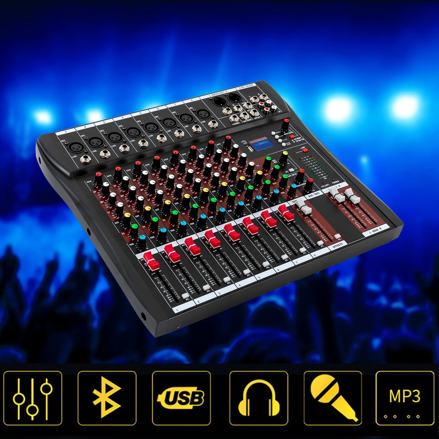 8-Channel Bluetooth Audio Mixer Console
