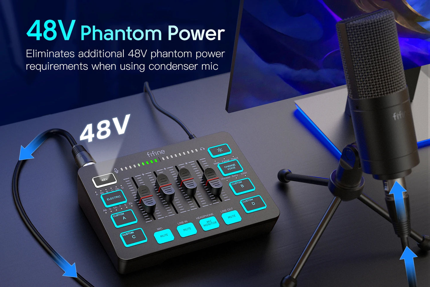 FIFINE SC3 4‑Channel RGB Gaming Mixer