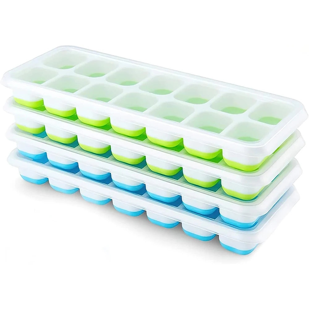 Silicone Ice Cube Tray with Lid – 14 Square Cubes