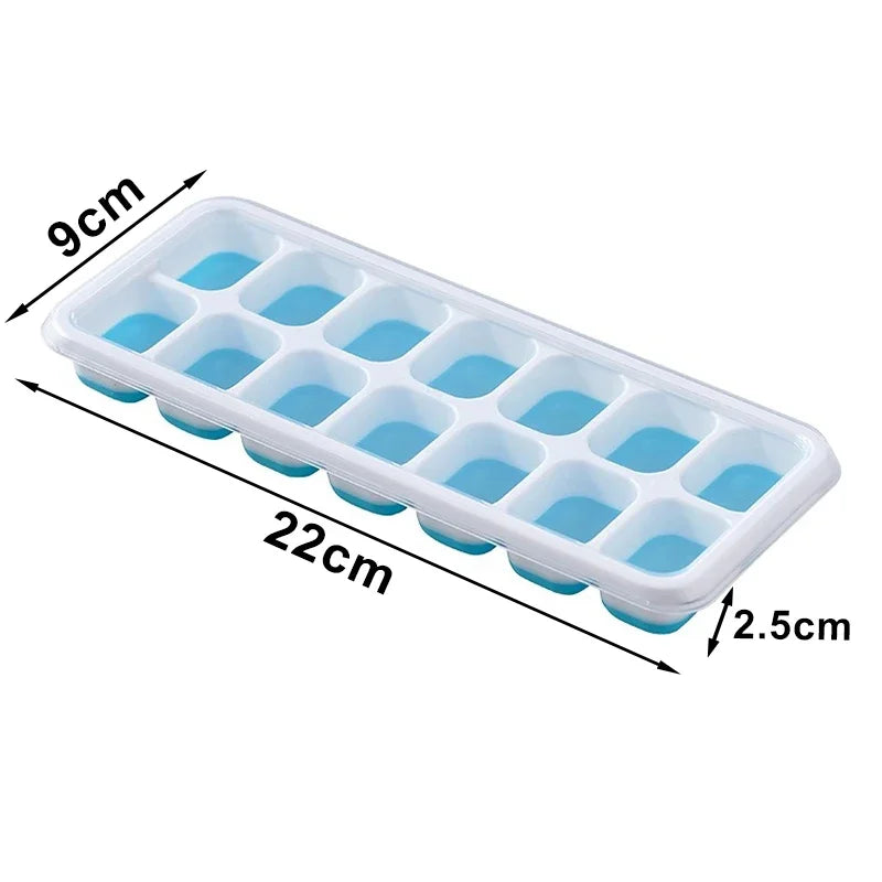 Silicone Ice Cube Tray with Lid – 14 Square Cubes