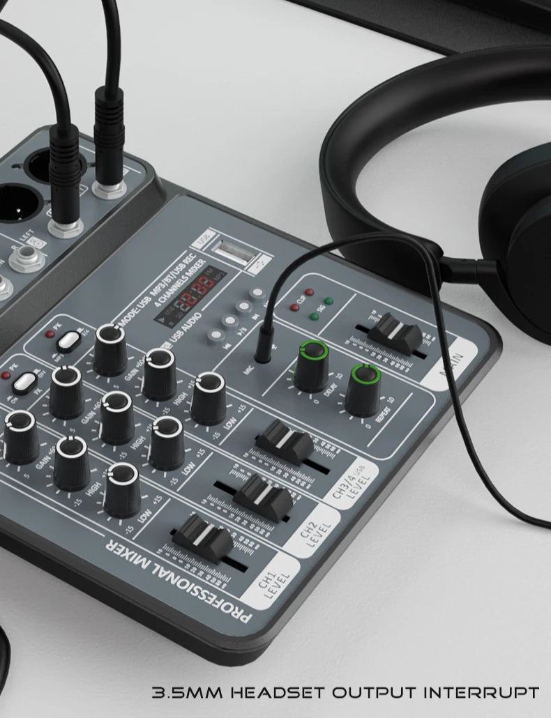 4-Channel USB Audio Mixer with Bluetooth & Phantom Power