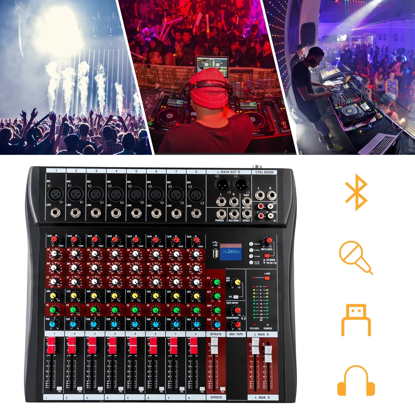 8-Channel Bluetooth Audio Mixer Console