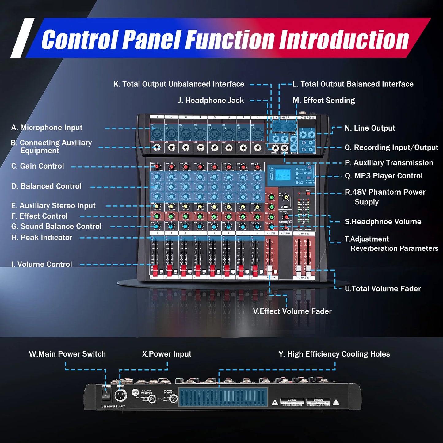 8-Channel Bluetooth Audio Mixer Console