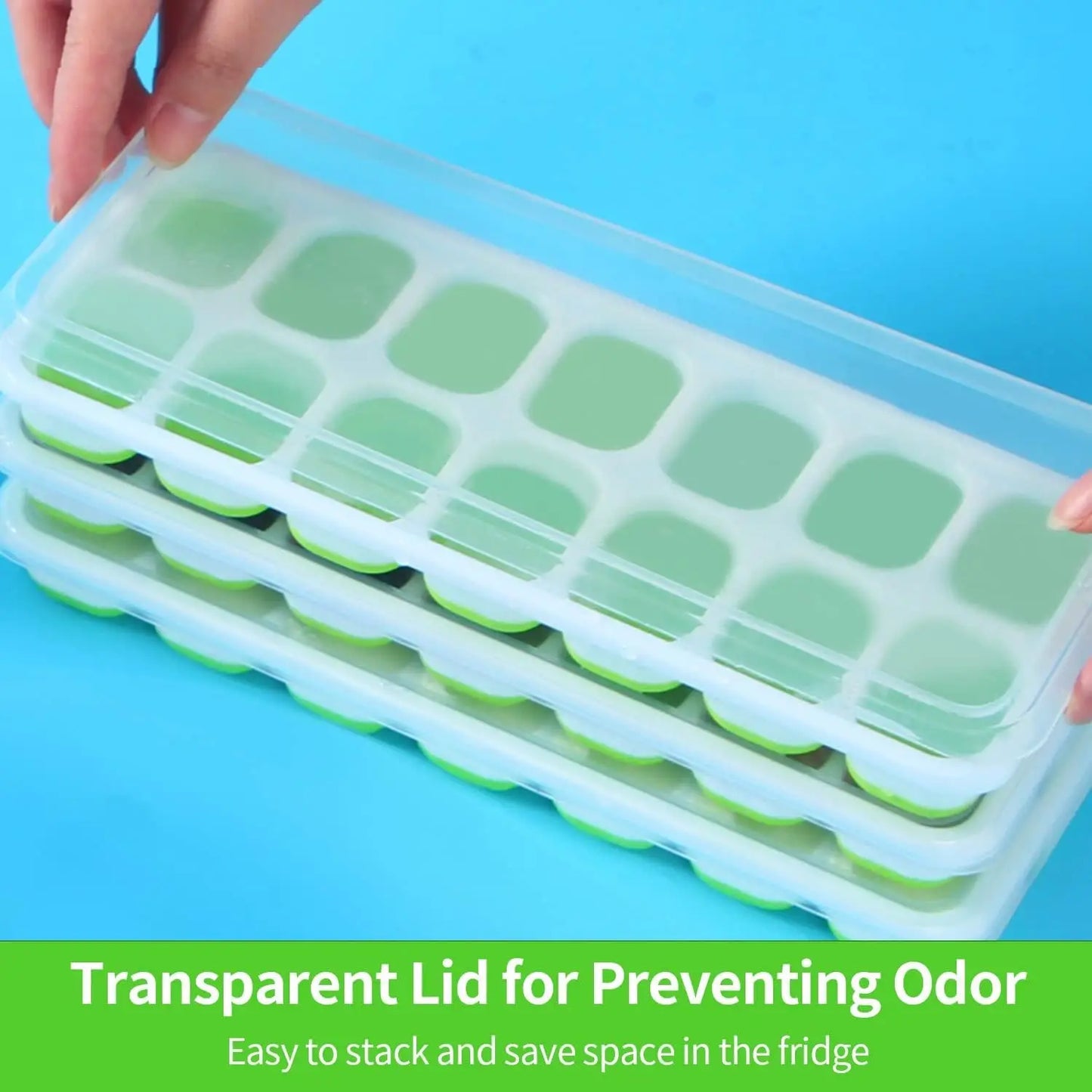 Silicone Ice Cube Tray with Lid – 14 Square Cubes