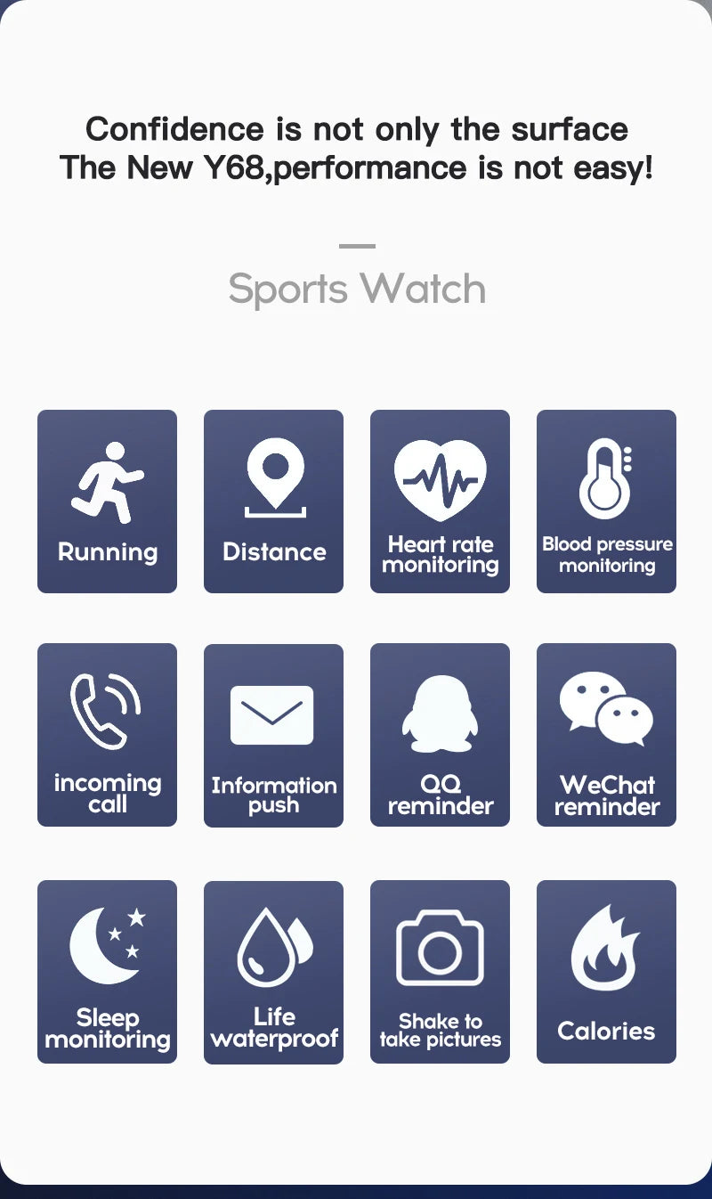 Y68 Multifunctional Bluetooth Smartwatch