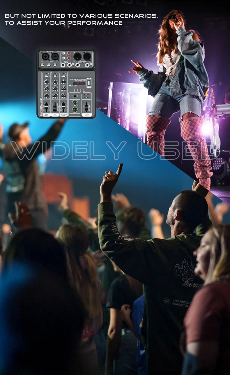 4-Channel USB Audio Mixer with Bluetooth & Phantom Power