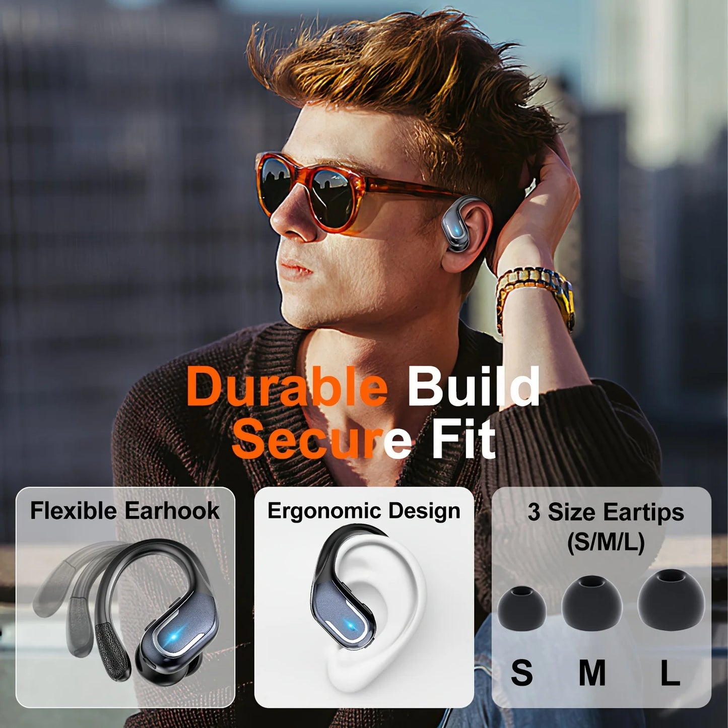 Wireless Earbuds For Running Sports Wireless Earphones With Earhooks, Dual-LED Display,Noise Cancelling Sports Headphones