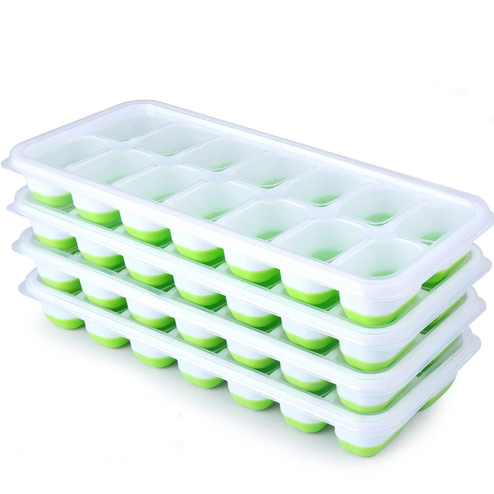 Silicone Ice Cube Tray with Lid – 14 Square Cubes