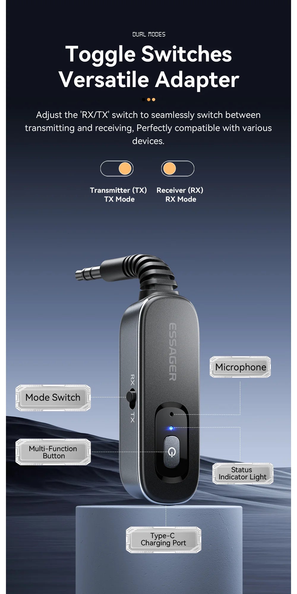 Essager 2-in-1 Bluetooth 5.1 Audio Adapter