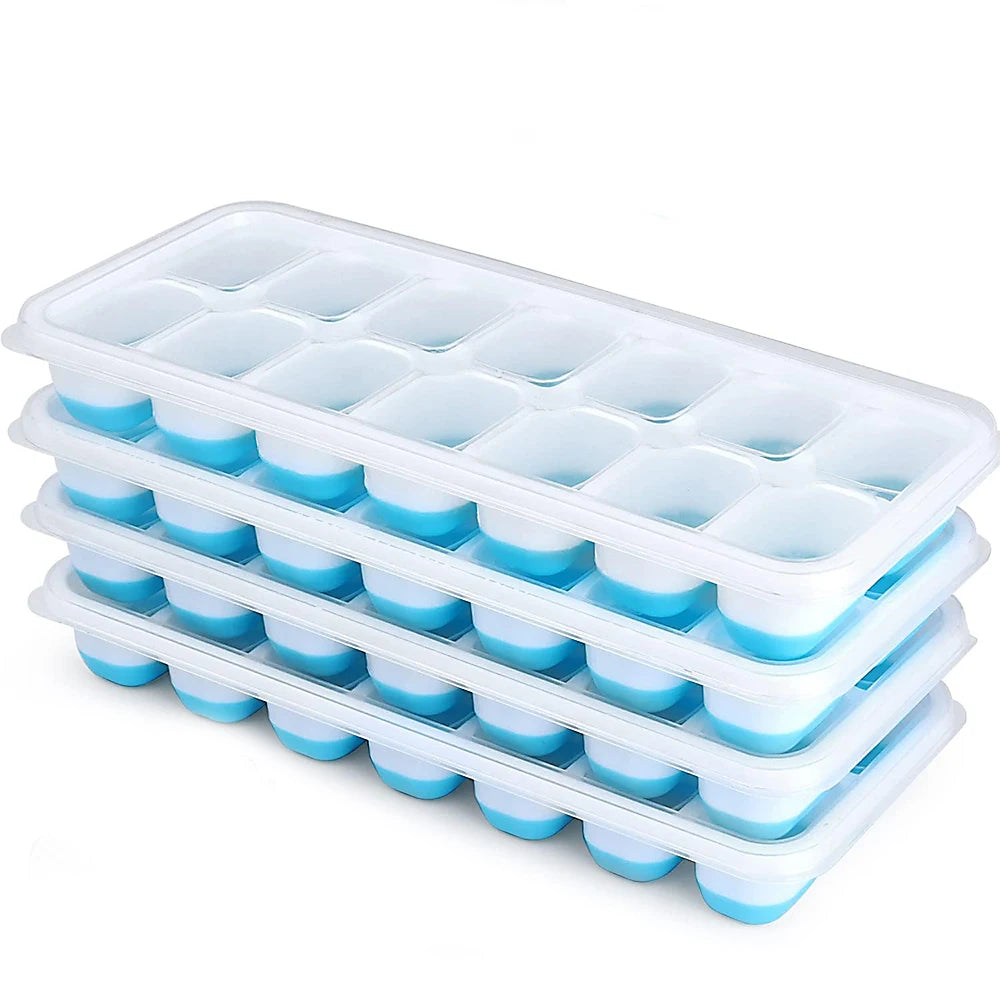 Silicone Ice Cube Tray with Lid – 14 Square Cubes