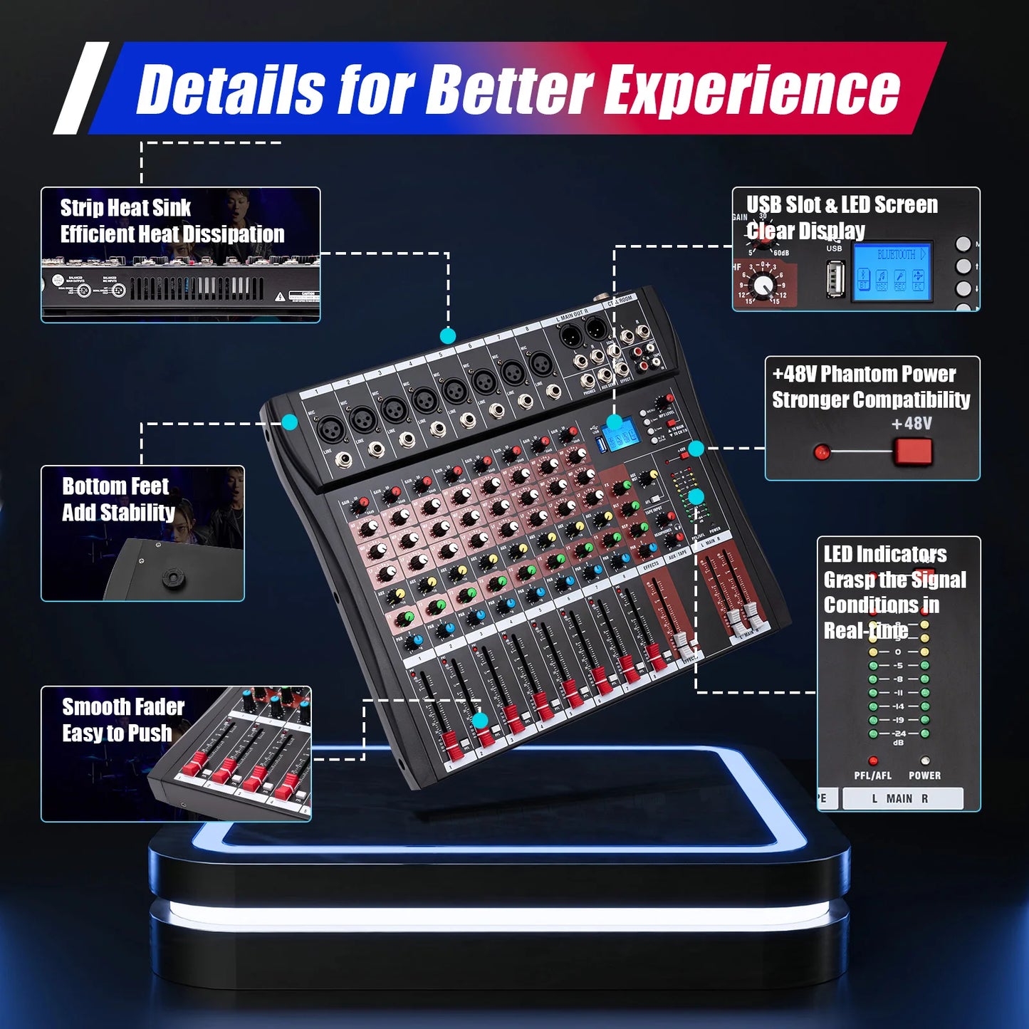 8-Channel Bluetooth Audio Mixer Console