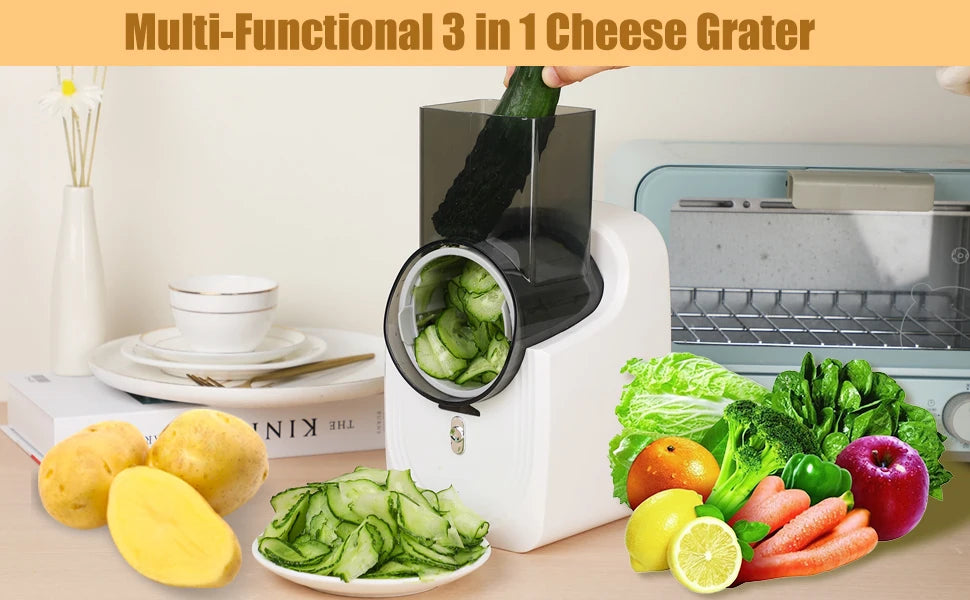 Electric Cheese Grater & Vegetable Slicer – 4-in-1 Salad Maker & Food Processor