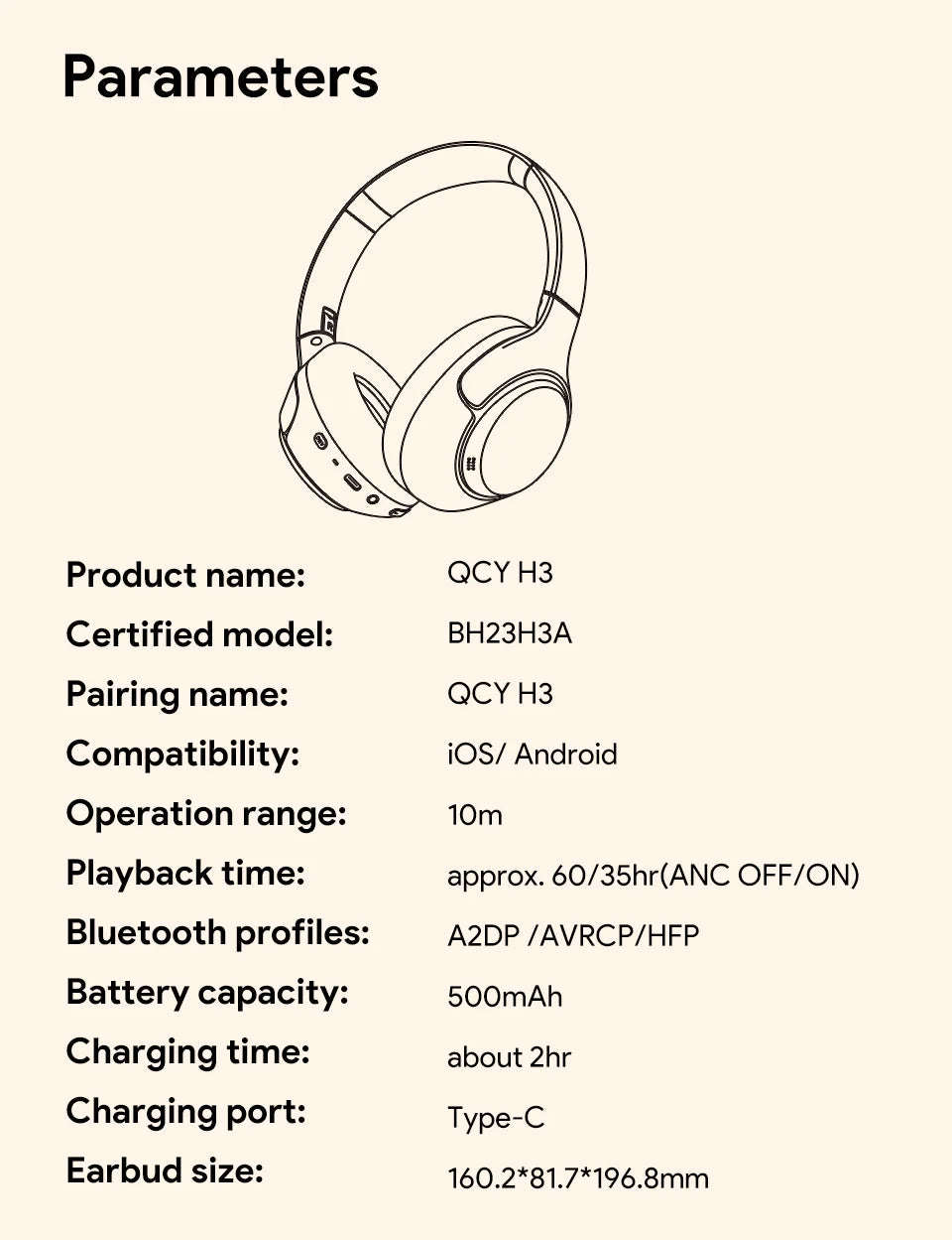 QCY H3 ANC Bluetooth 5.4 Wireless Headphones