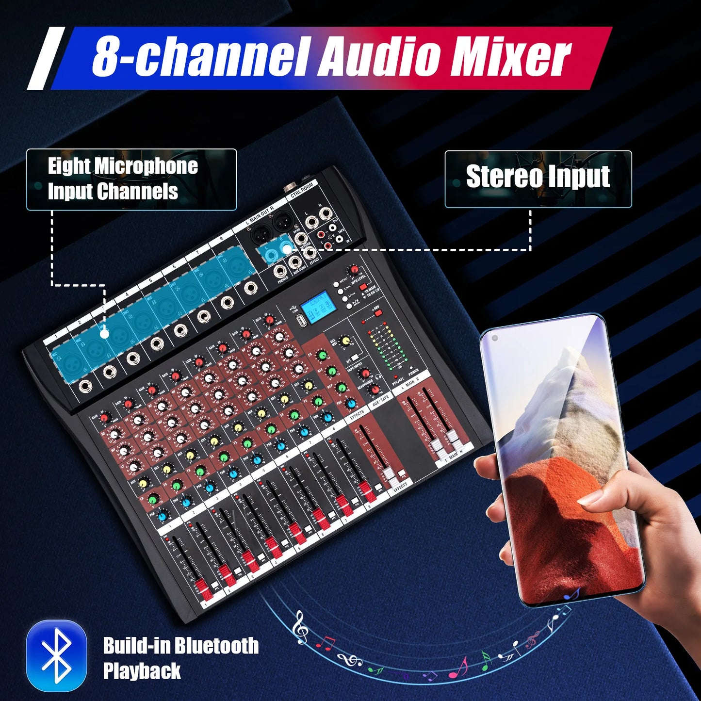 8-Channel Bluetooth Audio Mixer Console