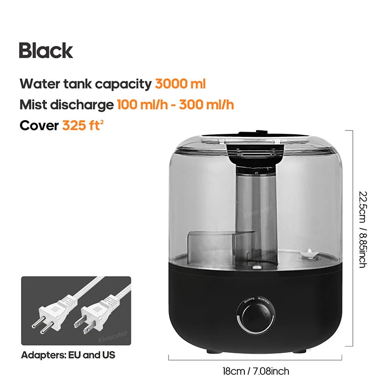 KINSCOTER 3L Large Air Humidifier with Remote & Timer