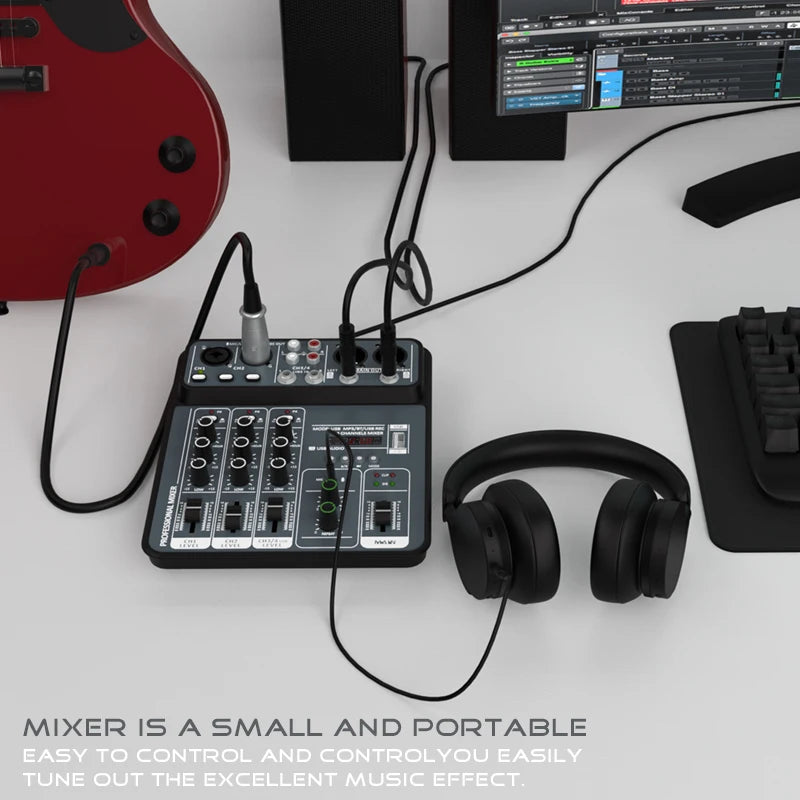 4-Channel USB Audio Mixer with Bluetooth & Phantom Power