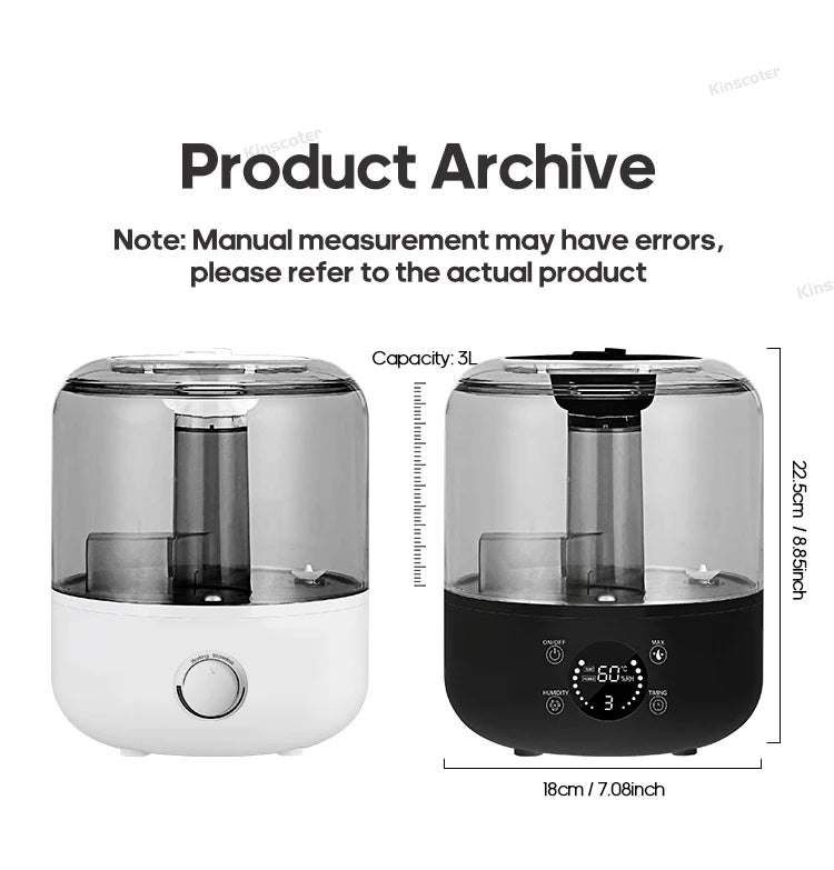 KINSCOTER 3L Large Air Humidifier with Remote & Timer