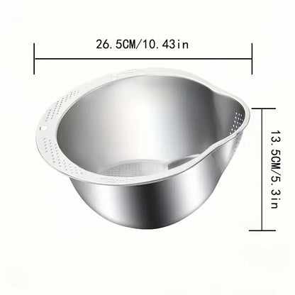🍚 Rice Washer Strainer Bowl – Stainless Steel 304 Multipurpose Kitchen Tool