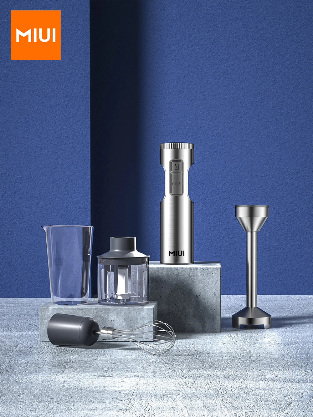 MIUI 4-in-1 Hand Blender – 1000W Immersion Stick Mixer with Beaker, Processor & Whisk