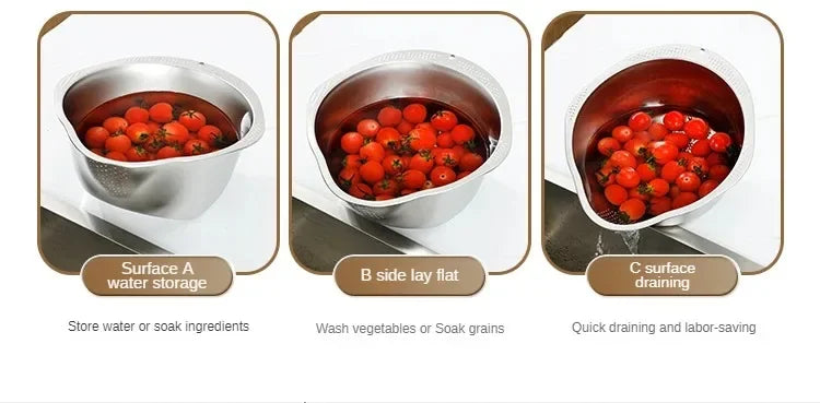 🍚 Rice Washer Strainer Bowl – Stainless Steel 304 Multipurpose Kitchen Tool