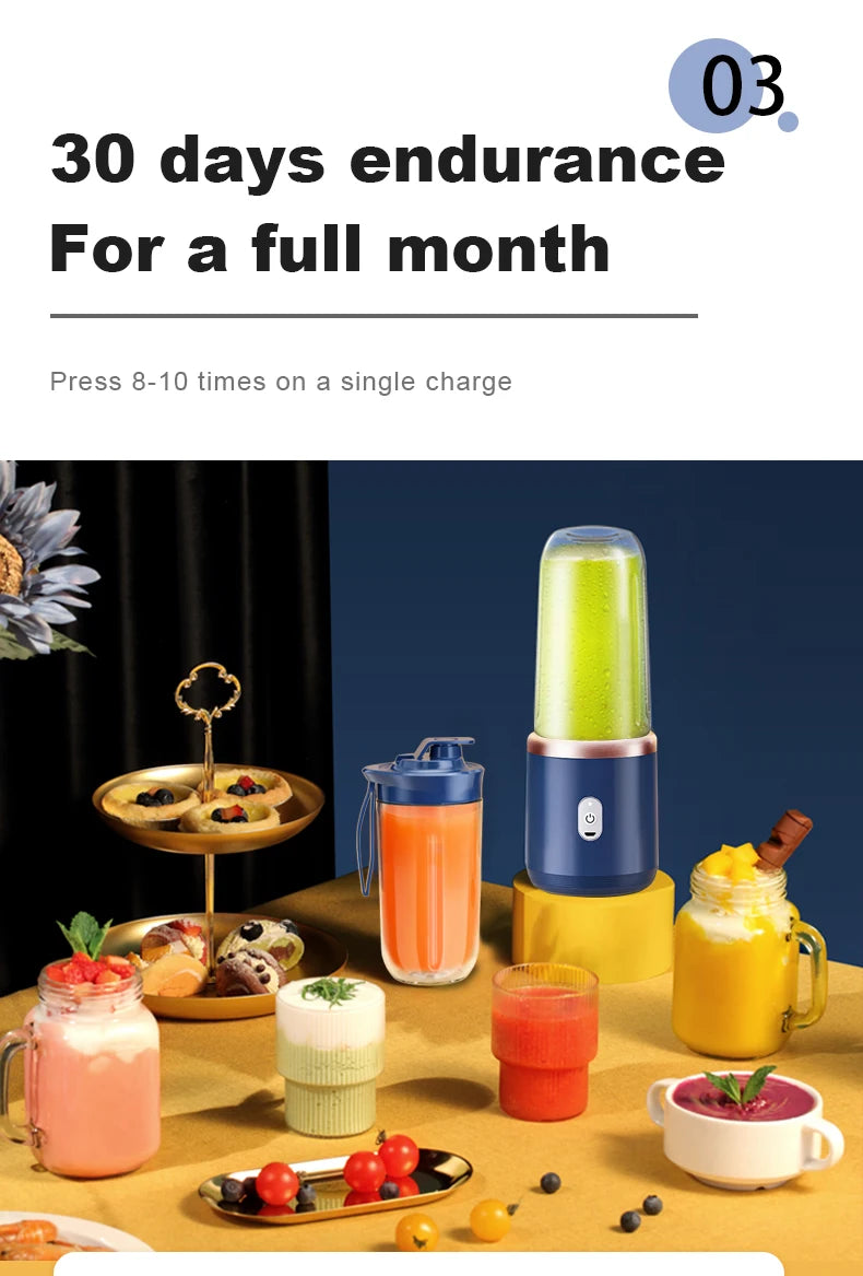 Portable Juicer Cup – USB Rechargeable 6-Blade Smoothie Blender Bottle