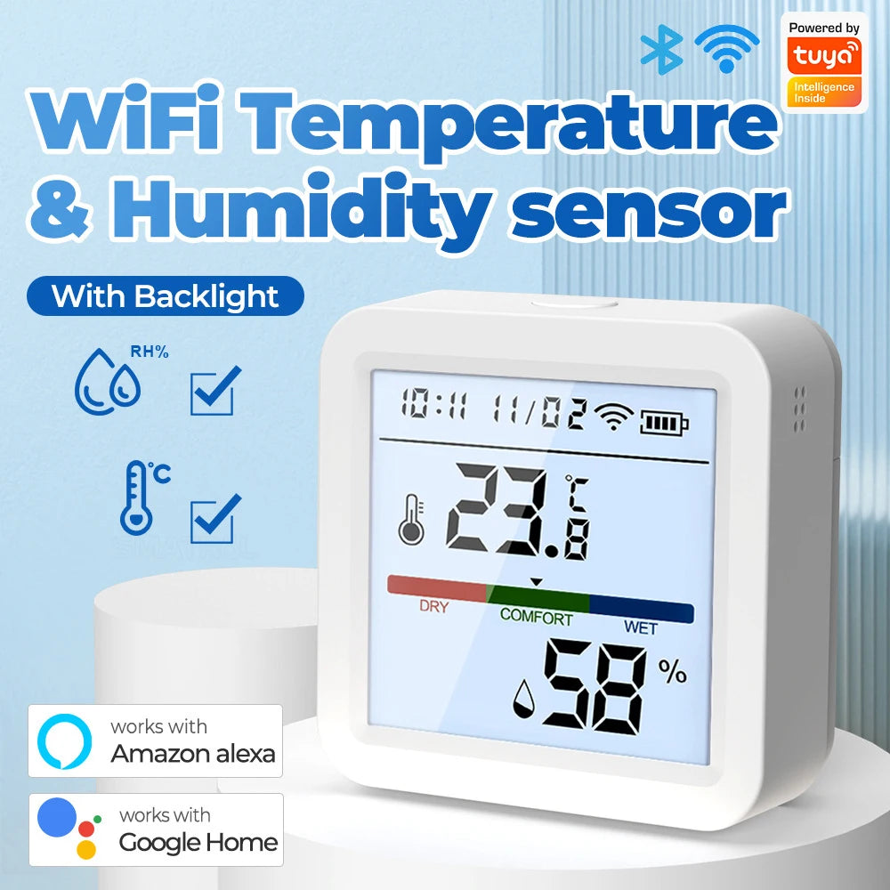 Tuya Smart Temperature & Humidity Sensor – WiFi/Zigbee with Backlight & Voice Control