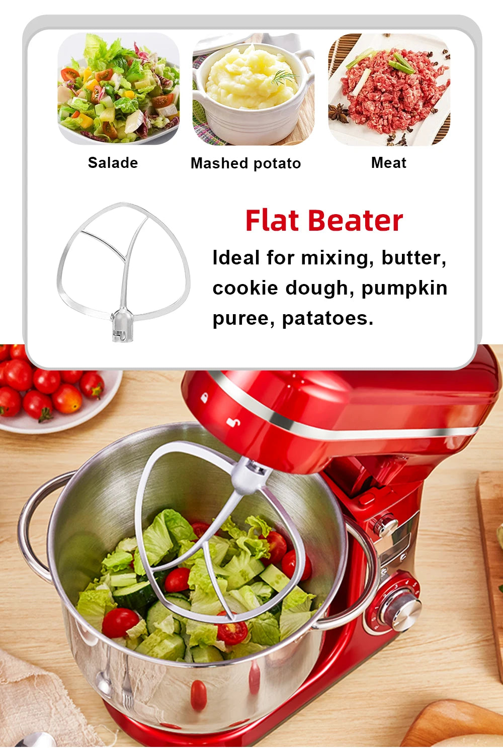 BioloMix 6L Stand Mixer – 1200W, 6-Speed Kitchen Mixer with Whisk, Dough Hook & Blender