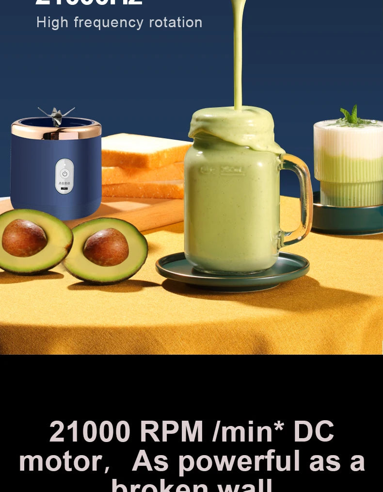 Portable Juicer Cup – USB Rechargeable 6-Blade Smoothie Blender Bottle
