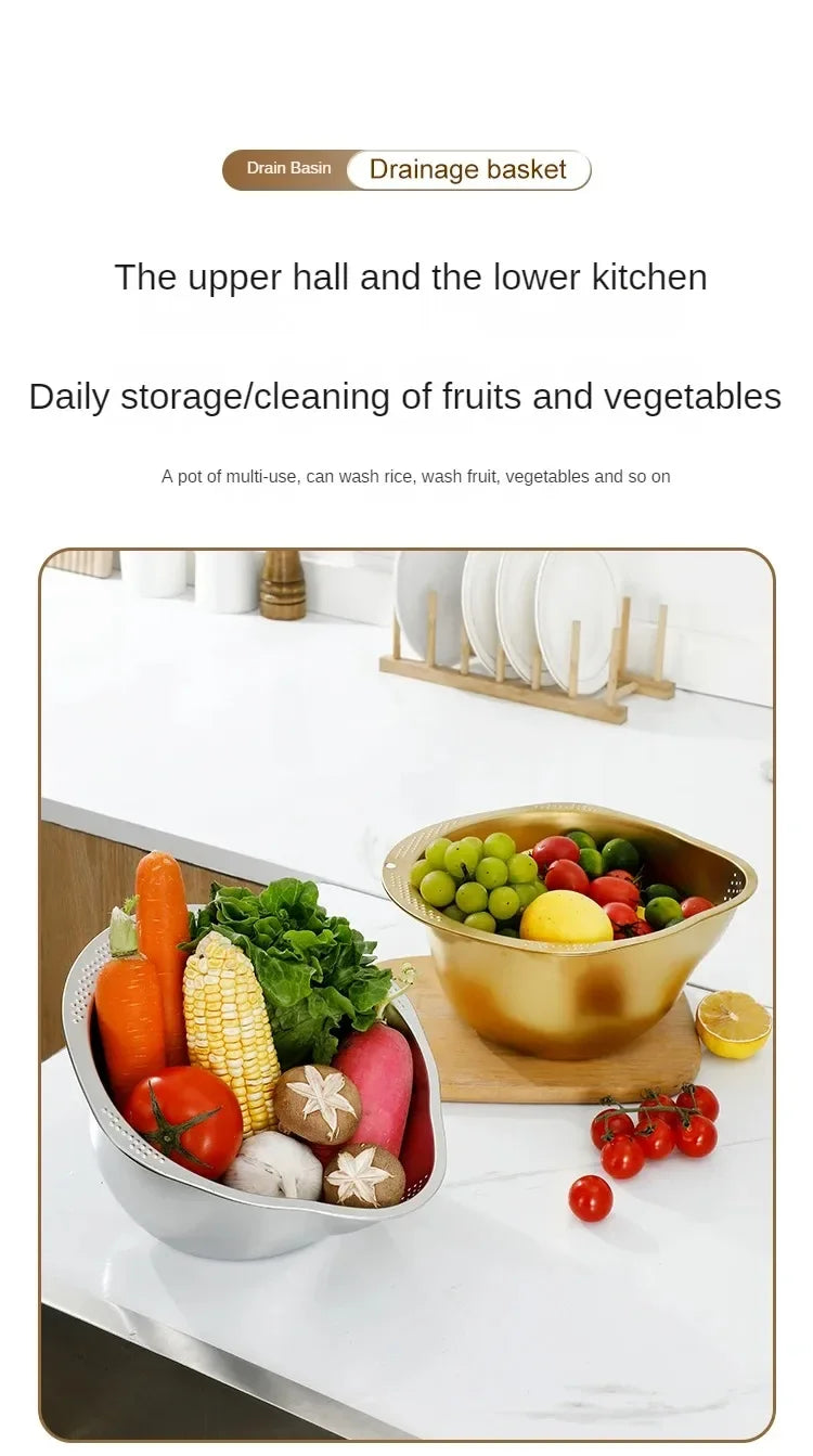 🍚 Rice Washer Strainer Bowl – Stainless Steel 304 Multipurpose Kitchen Tool