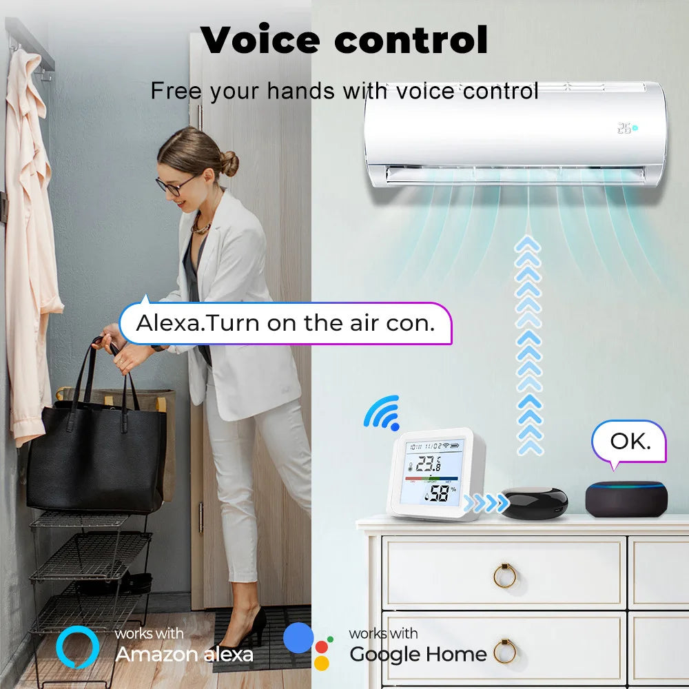 Tuya Smart Temperature & Humidity Sensor – WiFi/Zigbee with Backlight & Voice Control