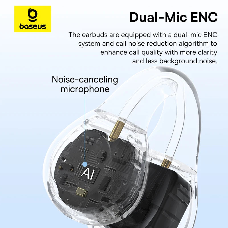 Baseus AirGo AS01 Ear Clip Bluetooth 5.3 Wireless Earphones – 2-Mic ENC Noise Reduction Sports Headphones