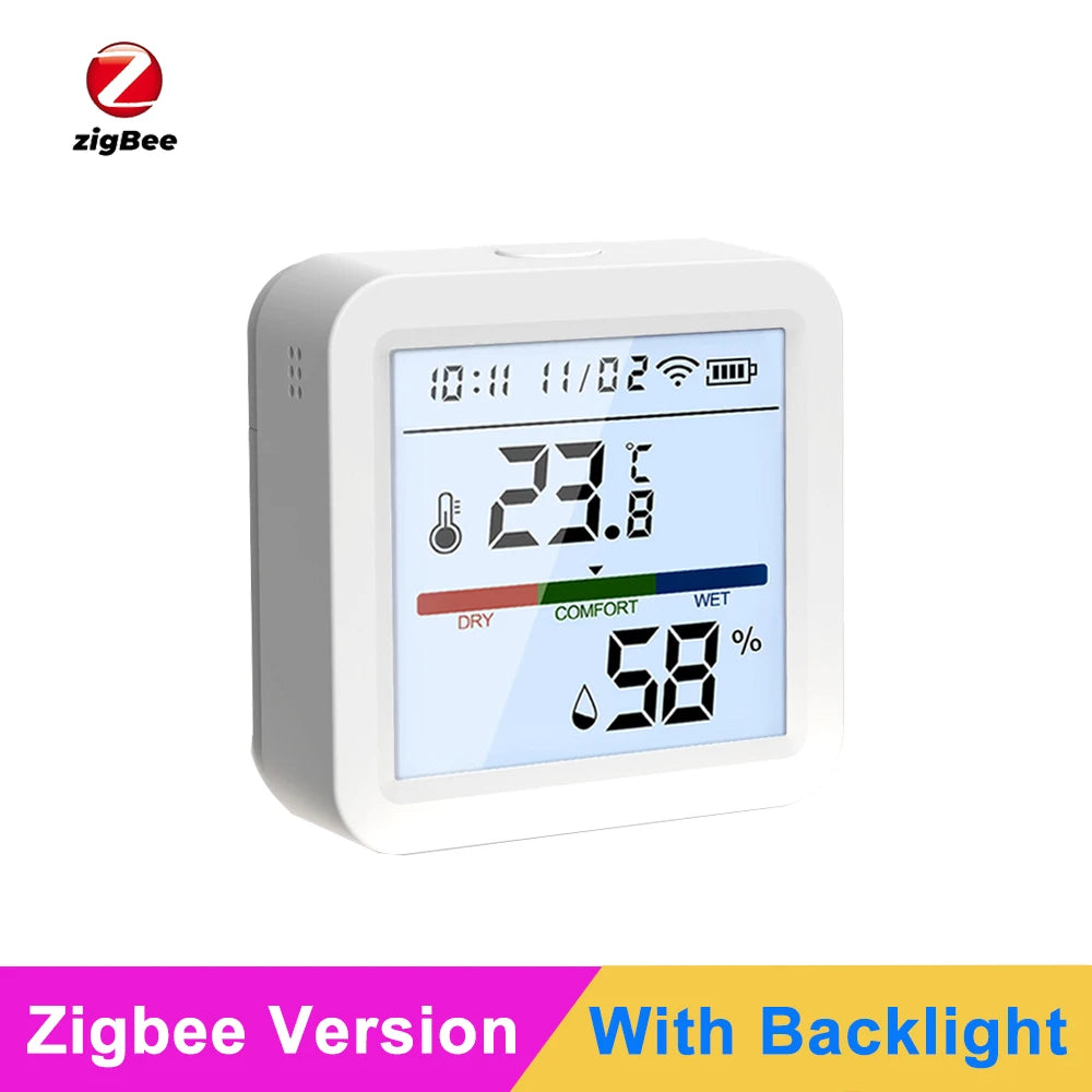 Tuya Smart Temperature & Humidity Sensor – WiFi/Zigbee with Backlight & Voice Control