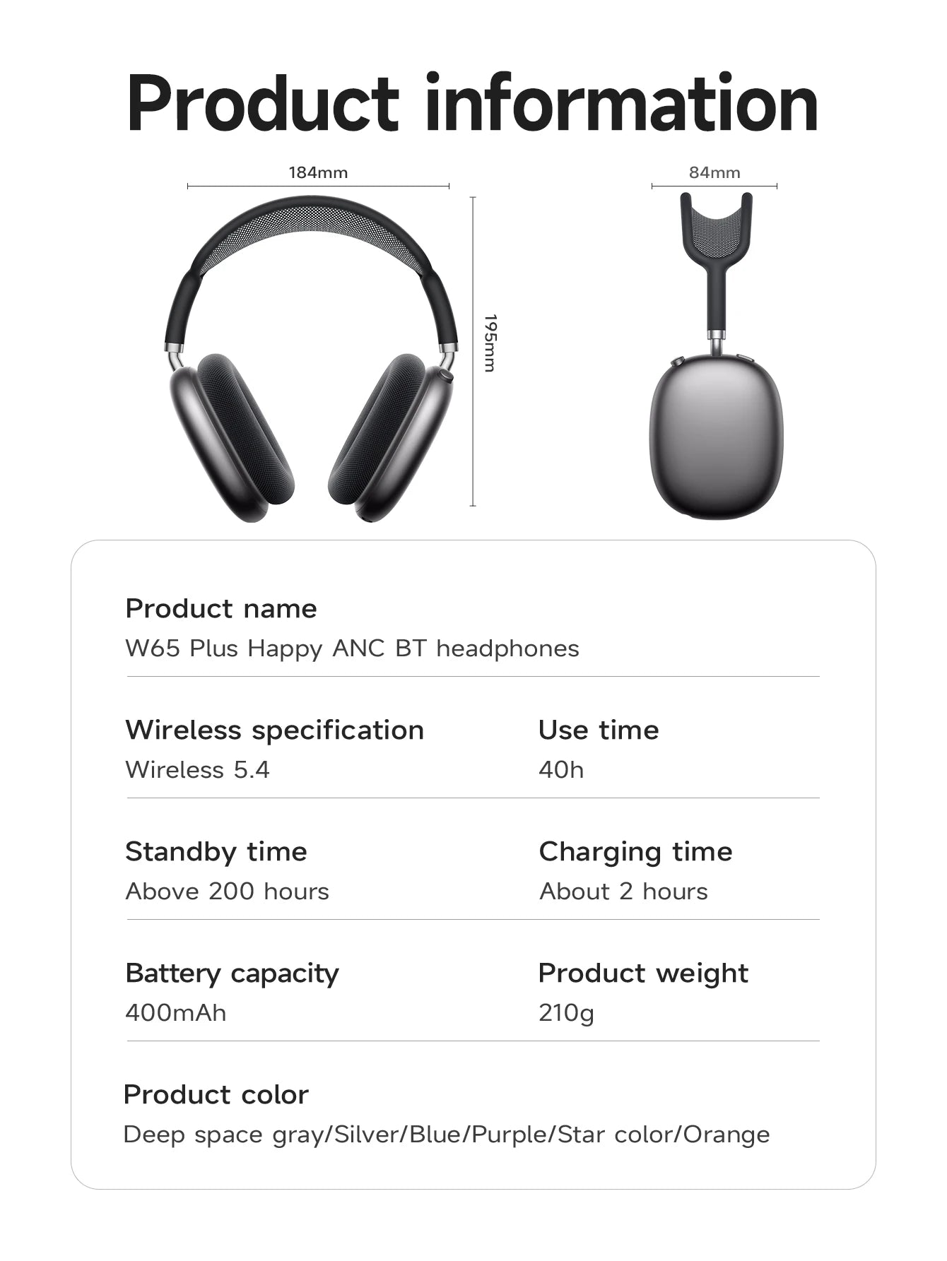 HOCO W65 Plus ANC Noise Reduction Bluetooth Headphones: