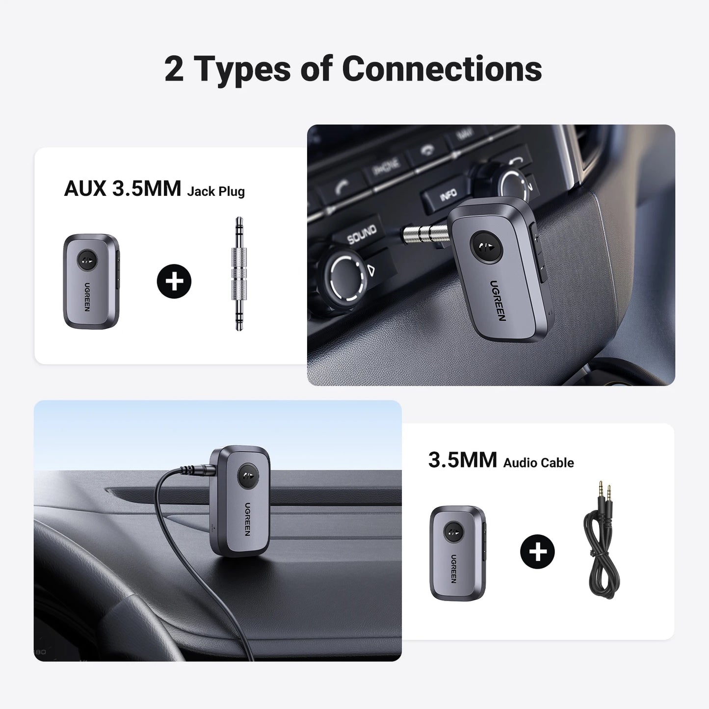 🎧 UGREEN Bluetooth Audio Receiver – Wireless Car Adapter with 3.5mm Jack & Mic