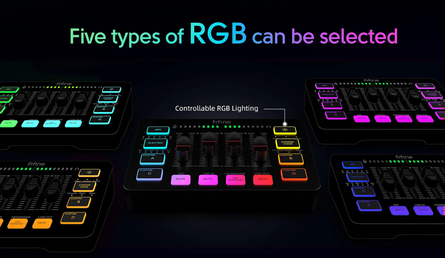 FIFINE SC3 4‑Channel RGB Gaming Mixer
