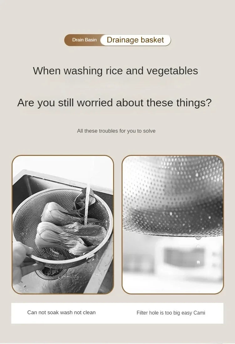 🍚 Rice Washer Strainer Bowl – Stainless Steel 304 Multipurpose Kitchen Tool