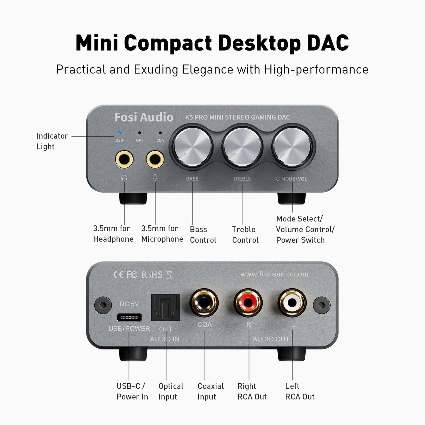Fosi Audio K5 PRO USB Gaming DAC & Amp