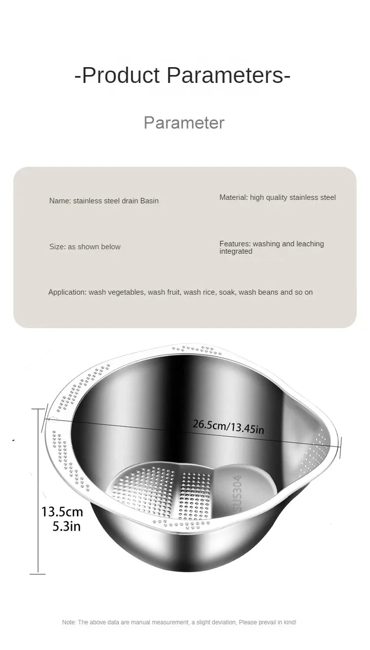 🍚 Rice Washer Strainer Bowl – Stainless Steel 304 Multipurpose Kitchen Tool