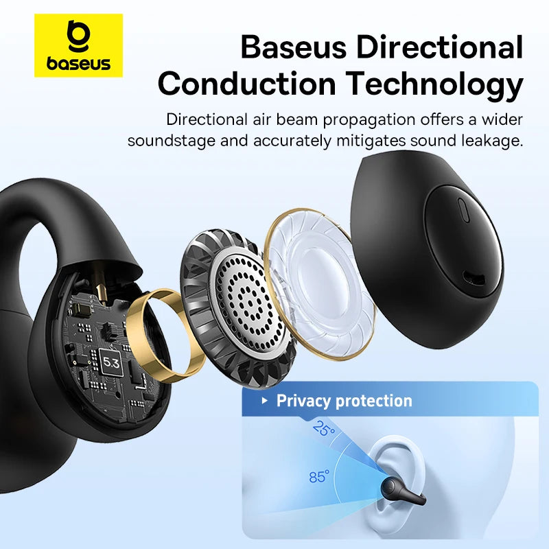 Baseus AirGo AS01 Ear Clip Bluetooth 5.3 Wireless Earphones – 2-Mic ENC Noise Reduction Sports Headphones