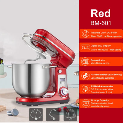 BioloMix 6L Stand Mixer – 1200W, 6-Speed Kitchen Mixer with Whisk, Dough Hook & Blender